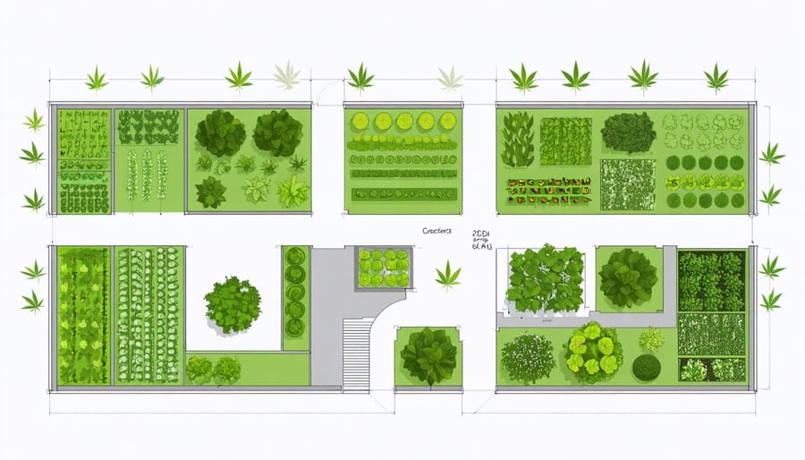 Design schematic showing an integrated CBD urban garden with architectural elements