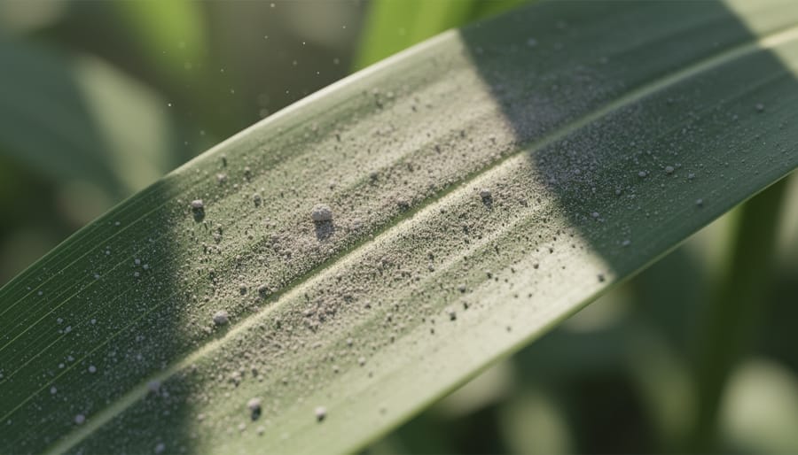 Close-up of basil and lettuce leaves with a dusty film on the surface